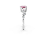 White gold Fancy Pink Cushion Cut Diamond Scattered Round Accent Ring with Prong Setting_14