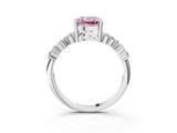 White gold Fancy Pink Cushion Cut Diamond Scattered Round Accent Ring with Prong Setting_15