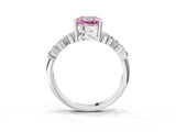 White gold Fancy Pink Cushion Cut Diamond Scattered Round Accent Ring with Prong Setting_27