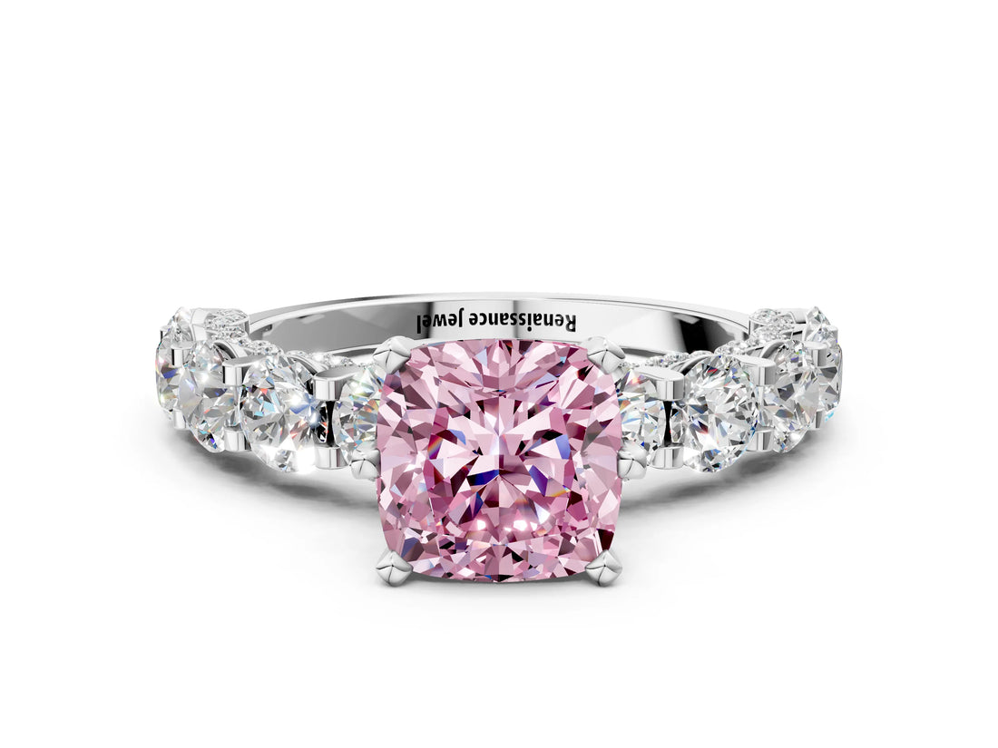 White gold Fancy Pink Cushion Cut Diamond Side Stone Engagement Ring with Four-Prong Setting_36