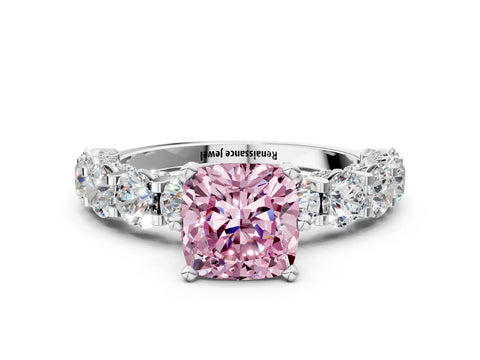 White gold Fancy Pink Cushion Cut Diamond Side Stone Engagement Ring with Four-Prong Setting_36