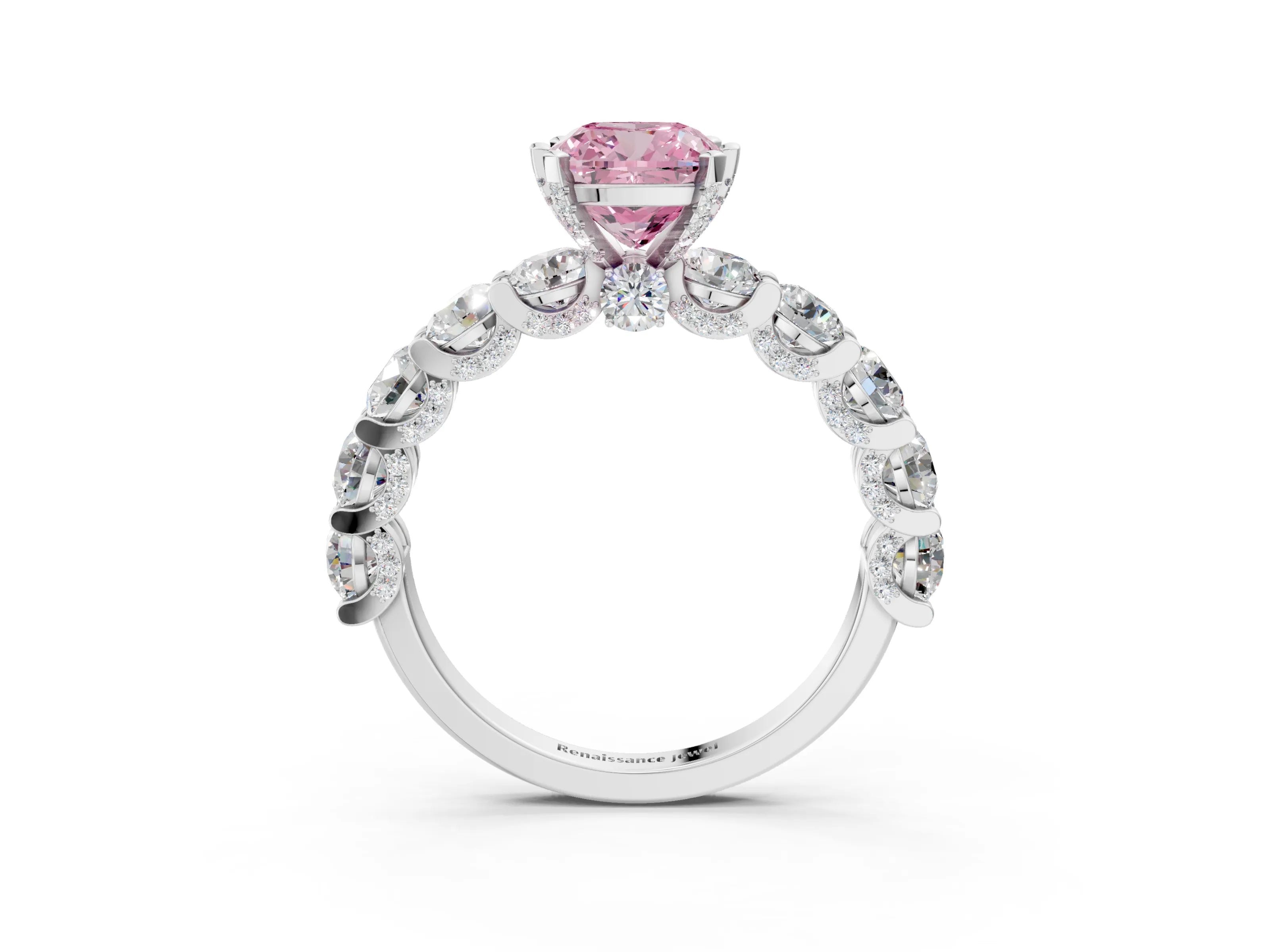 White gold Fancy Pink Cushion Cut Diamond Side Stone Engagement Ring with Four-Prong Setting_39