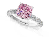 White gold Fancy Pink Cushion Cut Diamond Side Stone Solitaire Ring with Round  and Four-Prong Setting_146