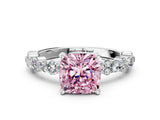 White gold Fancy Pink Cushion Cut Diamond Side Stone Solitaire Ring with Round  and Four-Prong Setting_24