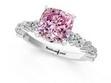 White gold Fancy Pink Cushion Cut Diamond Side Stone Solitaire Ring with Round  and Four-Prong Setting_25