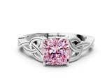 White gold Fancy Pink Cushion Cut Diamond Solitaire Celtic Knot Ring with Four-Prong Setting_112