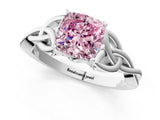 White gold Fancy Pink Cushion Cut Diamond Solitaire Celtic Knot Ring with Four-Prong Setting_114