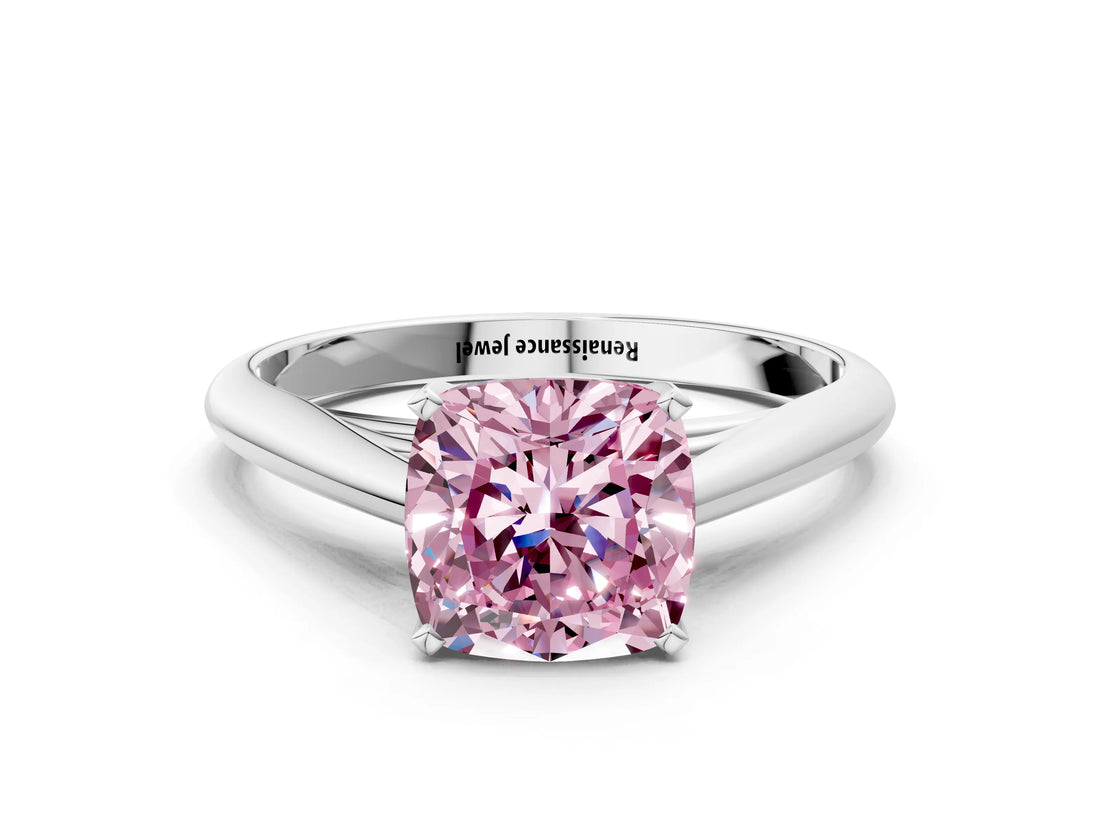 White gold Fancy Pink Cushion Cut Diamond Solitaire Engagement Ring with Cathedral Setting and Four-Prong Mount_178