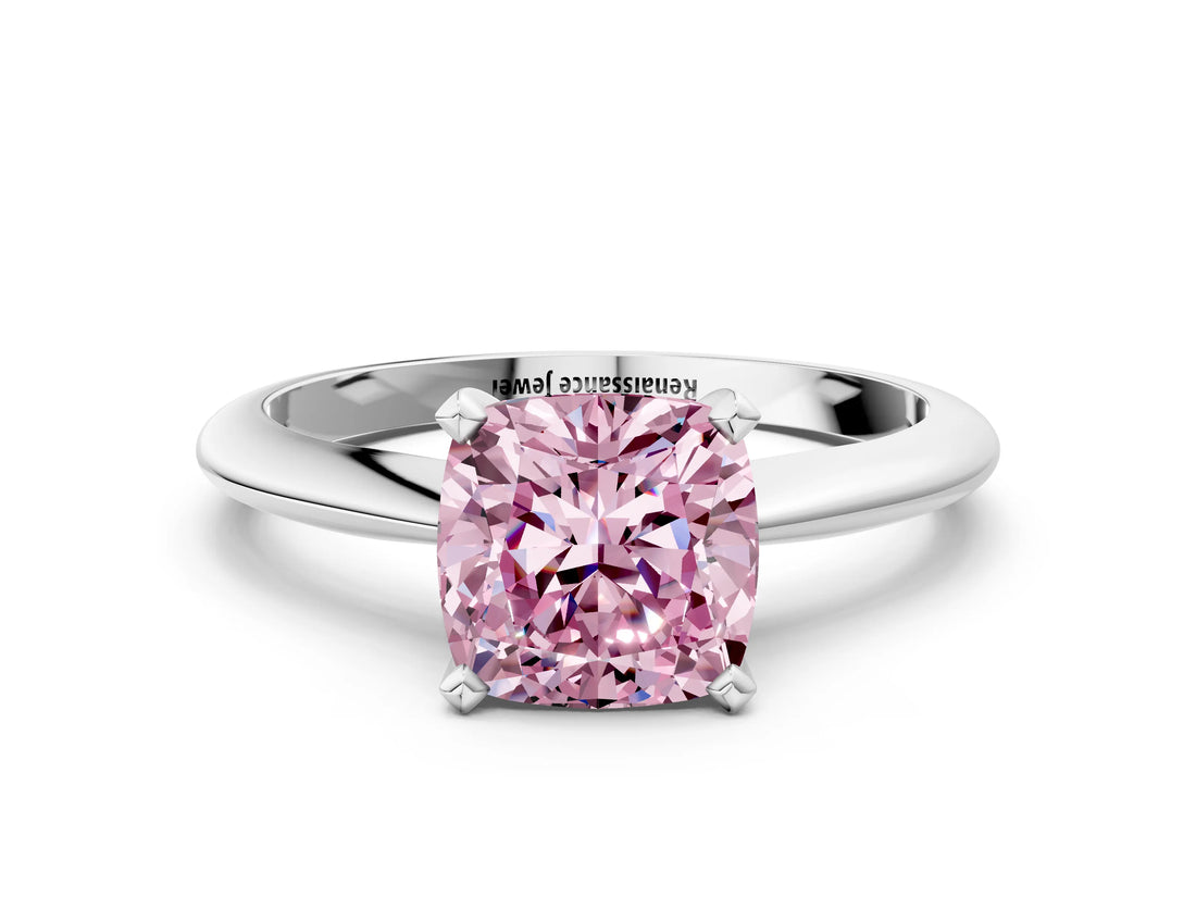 White gold Fancy Pink Cushion Cut Diamond Solitaire Engagement Ring with Classic Band and Four-Prong Setting_36
