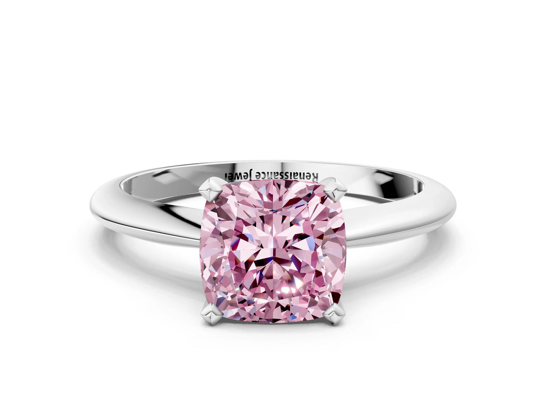 White gold Fancy Pink Cushion Cut Diamond Solitaire Engagement Ring with Classic Band and Four-Prong Setting_93