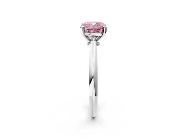 Platinum Fancy Pink Cushion Cut Diamond Solitaire Engagement Ring with Classic Band and Four-Prong Setting