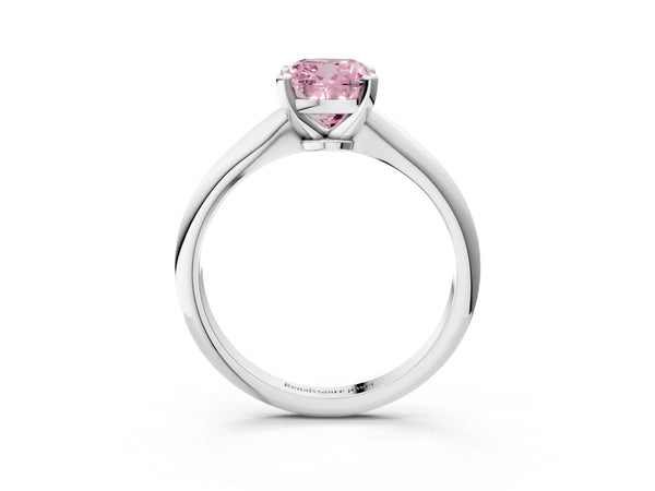 Platinum Fancy Pink Cushion Cut Diamond Solitaire Engagement Ring with Classic Band and Four-Prong Setting
