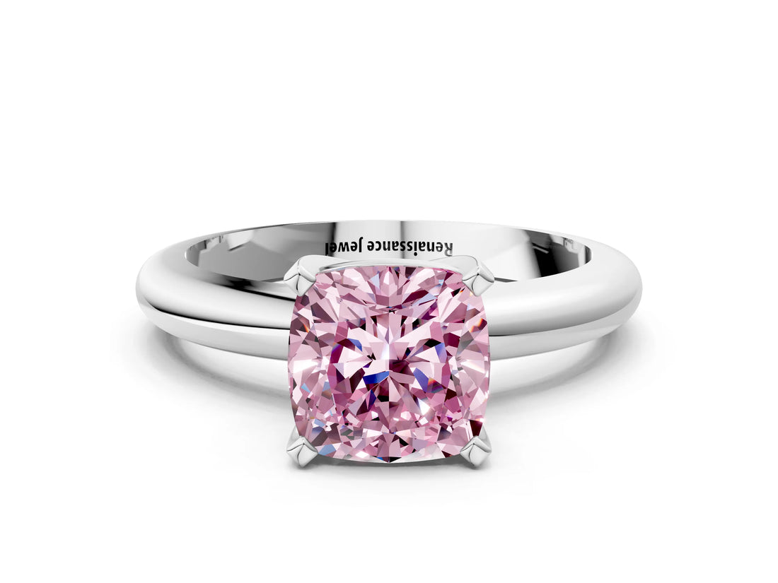White gold Fancy Pink Cushion Cut Diamond Solitaire Engagement Ring with Round Band and Four-Prong Setting_160