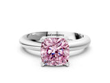 White gold Fancy Pink Cushion Cut Diamond Solitaire Engagement Ring with Round Band and Four-Prong Setting_160