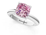 White gold Fancy Pink Cushion Cut Diamond Solitaire Engagement Ring with Round Band and Four-Prong Setting_161