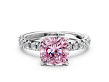 White gold Fancy Pink Cushion Cut Diamond Solitaire Pavé Engagement Ring with Round Band and Prong Setting_49