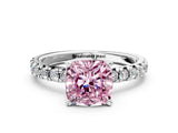 White gold Fancy Pink Cushion Cut Diamond Solitaire Pavé Engagement Ring with Round Band and Prong Setting_55
