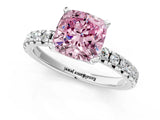White gold Fancy Pink Cushion Cut Diamond Solitaire Pavé Engagement Ring with Round Band and Prong Setting_56