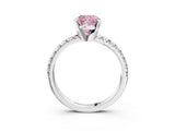 White gold Fancy Pink Cushion Cut Diamond Solitaire Pavé Engagement Ring with Round Band and Prong Setting_58