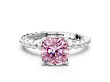 White gold Fancy Pink Cushion Cut Diamond Solitaire Ring with Beaded Band and Prong Setting_383