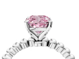 White gold Fancy Pink Cushion Cut Diamond Solitaire Ring with Beaded Band and Prong Setting_384