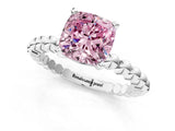 White gold Fancy Pink Cushion Cut Diamond Solitaire Ring with Beaded Band and Prong Setting_384