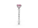 White gold Fancy Pink Cushion Cut Diamond Solitaire Ring with Beaded Band and Prong Setting_385