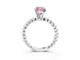 White gold Fancy Pink Cushion Cut Diamond Solitaire Ring with Beaded Band and Prong Setting_386
