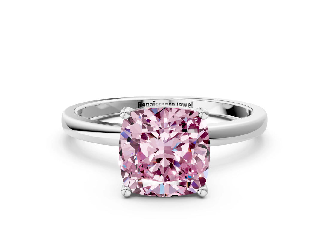 White gold Fancy Pink Cushion Cut Diamond Solitaire Ring with Classic Band and Four-Prong Setting_6