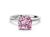 White gold Fancy Pink Cushion Cut Diamond Solitaire Ring with Classic Band and Four-Prong Setting