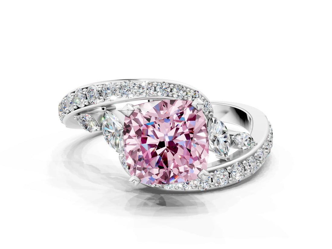White gold Fancy Pink Cushion Cut Diamond Solitaire Ring with Filigree Band and Four-Prong Setting_101