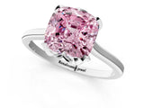 White gold Fancy Pink Cushion Cut Diamond Solitaire Ring with Flower Prong Setting and Classic Band_123