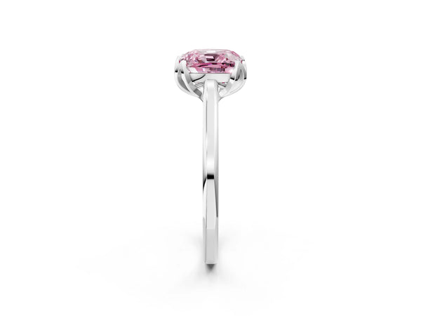 Platinum Fancy Pink Cushion Cut Diamond Solitaire Ring with Flower Prong Setting and Classic Band