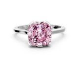 White gold Fancy Pink Cushion Cut Diamond Solitaire Ring with Flower Prong Setting and Classic Band_134