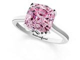 White gold Fancy Pink Cushion Cut Diamond Solitaire Ring with Flower Prong Setting and Classic Band_135