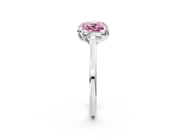 Platinum Fancy Pink Cushion Cut Diamond Solitaire Ring with Flower Prong Setting and Classic Band