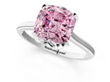 White gold Fancy Pink Cushion Cut Diamond Solitaire Ring with Flower Prong Setting and Classic Band_20