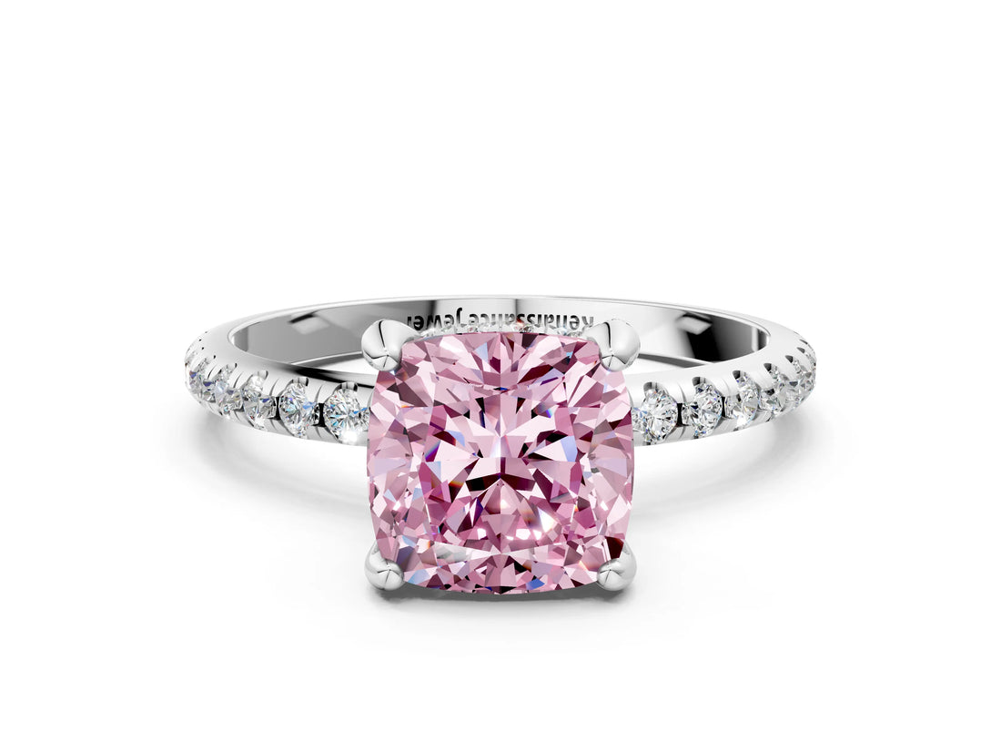 White gold Fancy Pink Cushion Cut Diamond Solitaire Ring with Four-Prong Setting and Pavé Band_3