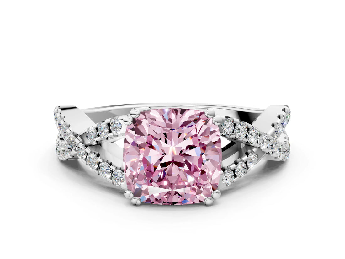 White gold Fancy Pink Cushion Cut Diamond Solitaire Ring with Four-Prong Setting and Twisted Pavé Band_35