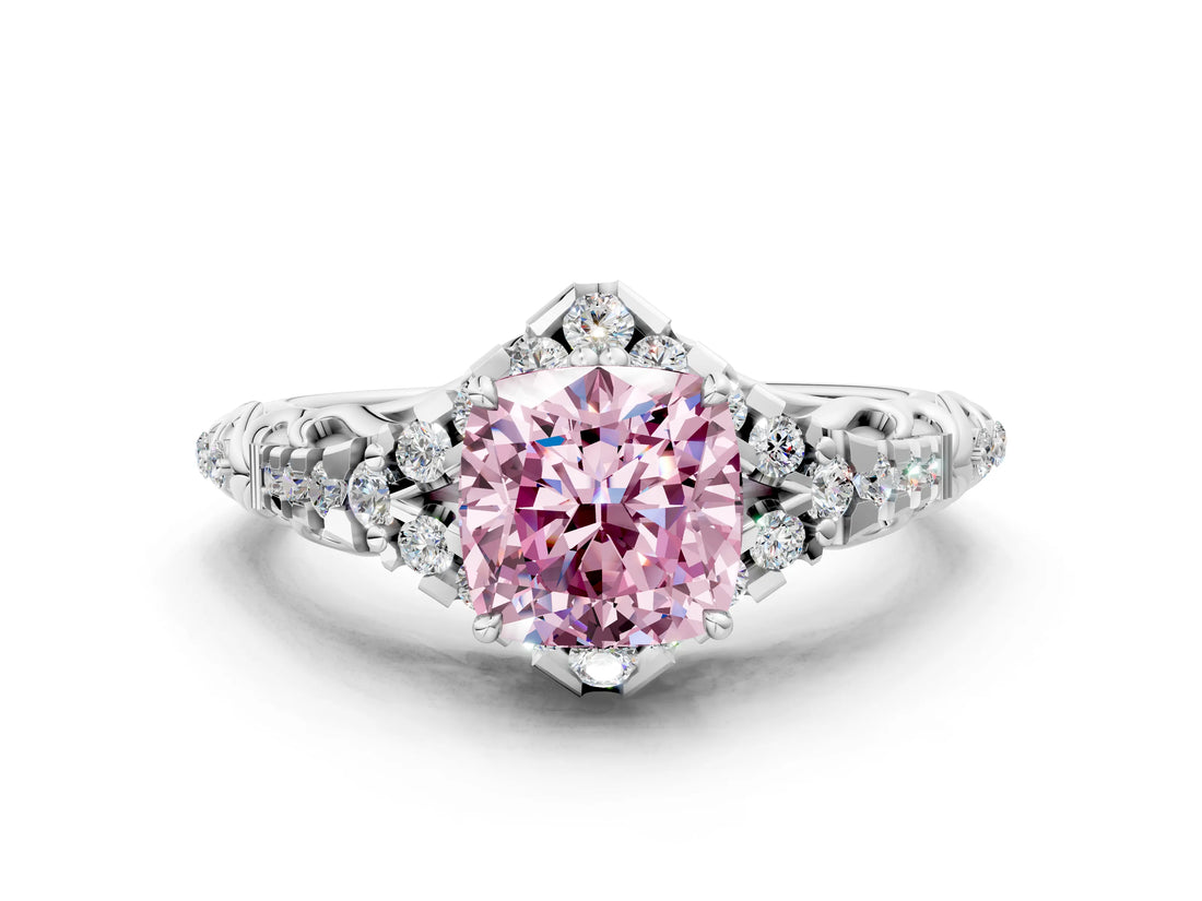White gold Fancy Pink Cushion Cut Diamond Solitaire Ring with Hidden Halo and Pavé Band_39
