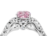 White gold Fancy Pink Cushion Cut Diamond Solitaire Ring with Hidden Halo and Pavé Band_43
