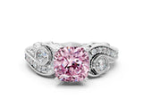 White gold Fancy Pink Cushion Cut Diamond Solitaire Ring with Milgrain Pavé Band and Four-Prong Setting_225