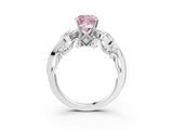 White gold Fancy Pink Cushion Cut Diamond Solitaire Ring with Milgrain Pavé Band and Four-Prong Setting_228