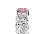 White gold Fancy Pink Cushion Cut Diamond Solitaire Ring with Milgrain Pavé Band and Four-Prong Setting_229