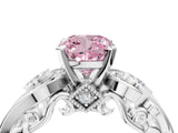 White gold Fancy Pink Cushion Cut Diamond Solitaire Ring with Milgrain Pavé Band and Four-Prong Setting_229