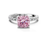 White gold Fancy Pink Cushion Cut Diamond Solitaire Ring with Pavé Band and Four-Prong Setting_116