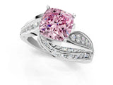 White gold Fancy Pink Cushion Cut Diamond Solitaire Ring with Prong Setting and Twisted Pavé Band_1