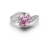 White gold Fancy Pink Cushion Cut Diamond Solitaire Ring with Prong Setting and Twisted Pavé Band_24