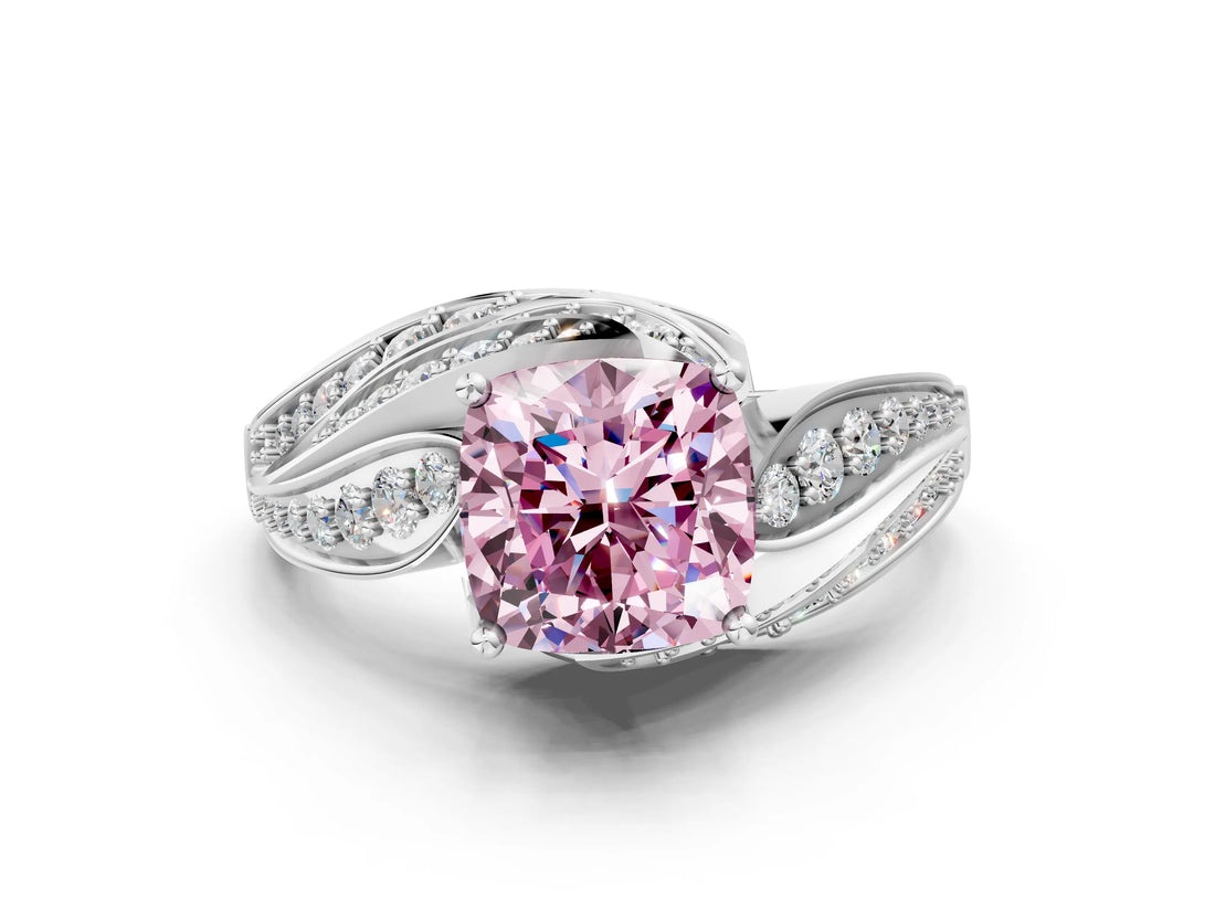 White gold Fancy Pink Cushion Cut Diamond Solitaire Ring with Prong Setting and Twisted Pavé Band_24