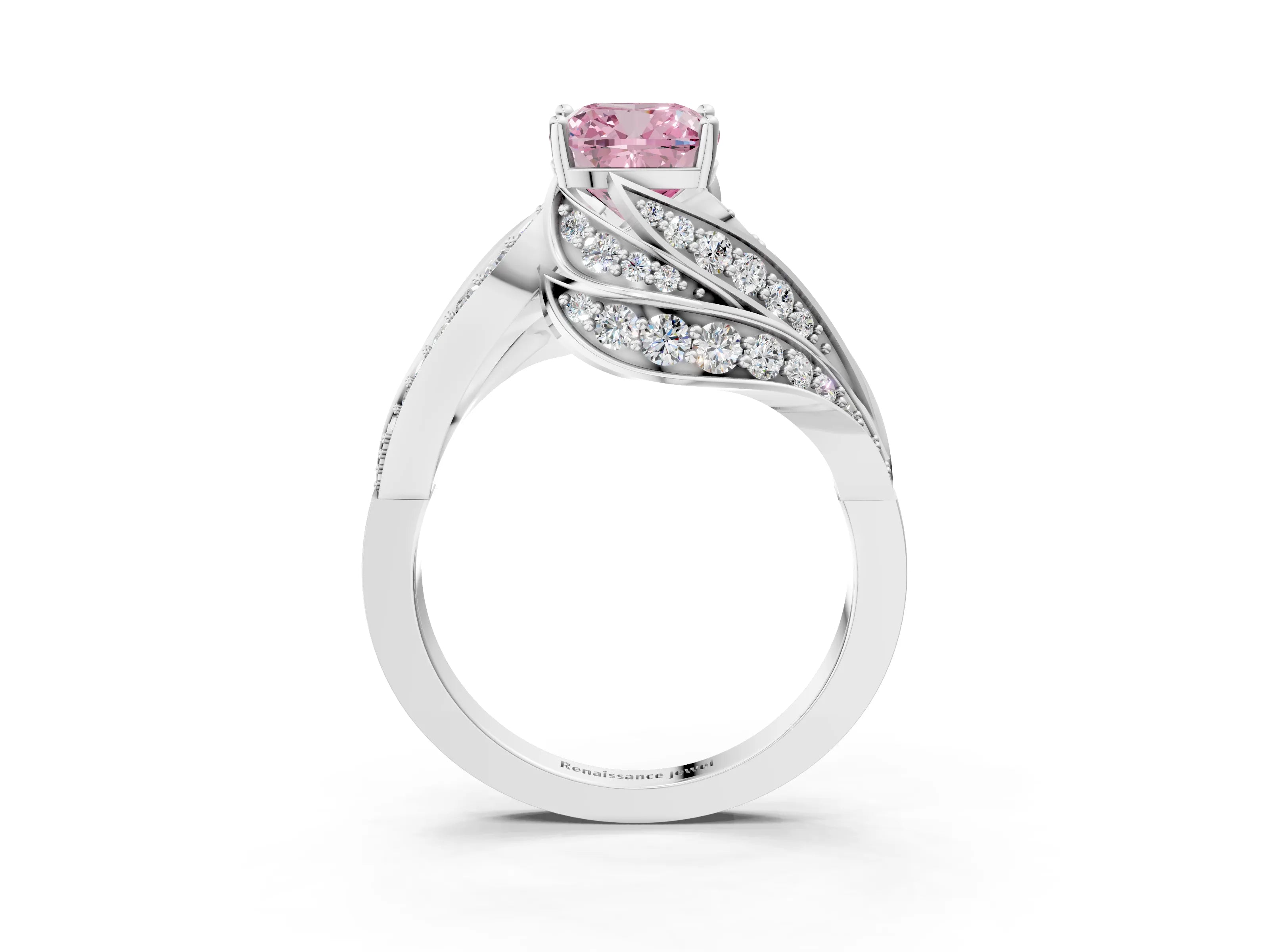 White gold Fancy Pink Cushion Cut Diamond Solitaire Ring with Prong Setting and Twisted Pavé Band_27
